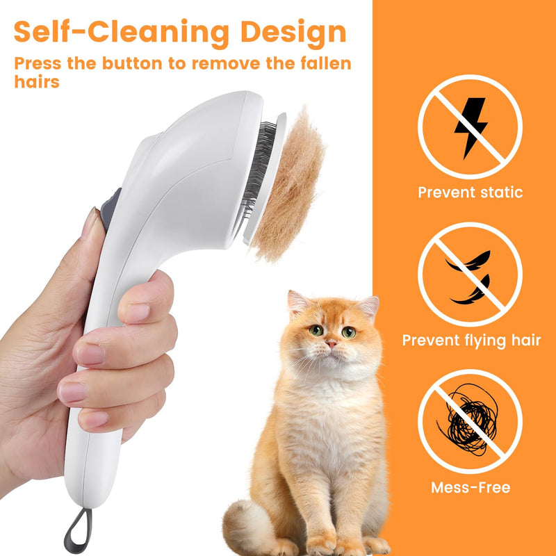 Pet Steam Brush for Dog & Cat, 4 in 1 Self Cleaning Cat Steam Brush for Shedding, Mist Spray Hair Removal Comb for Long Haired Pet Grooming, Effectively Prevents Flying Fur and Reduce Static