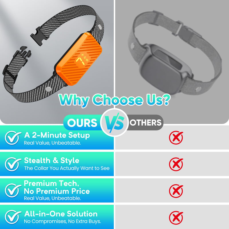 Dog Bark Collar for Large Medium Small Dogs, Effective No-Bark Collar, Smart Barking Collar, Rechargeable Bark Collar with 7-Level Sensitivity, 3 B & V Modes, Waterproof, Neon Orange - PawsPlanet Australia