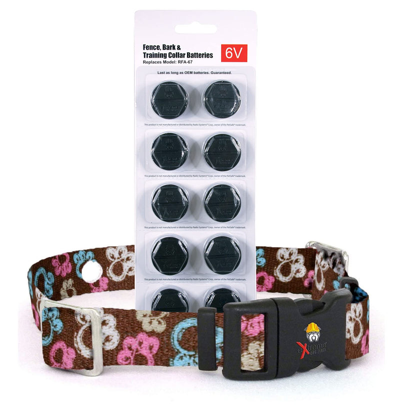 Small Brown Paws Replacement Containment and Training Dog Collar Strap with RFA-67 Batteries - Compatible with Most PetSafe In-Ground Fence, Wireless Fence Receiver, and Training Collars (Bundle 2)