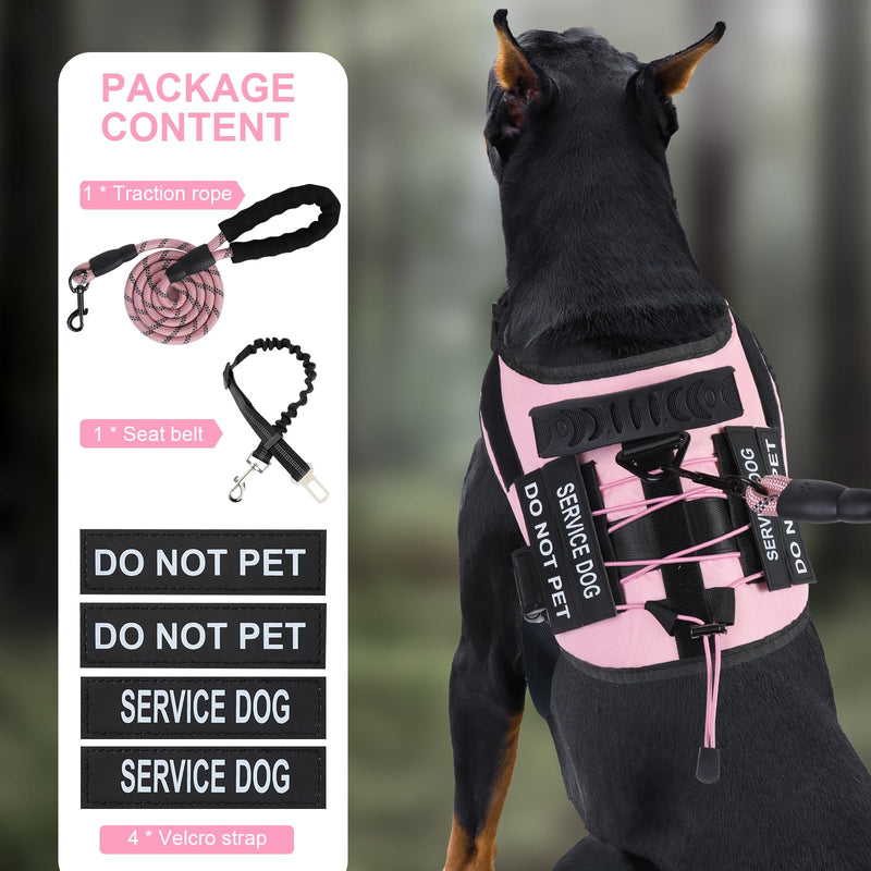 No Pull Dog Harness Small Medium Sized Dog, Service Dog Harness and Leash Set with 4 Patches, Adjustable Easy Walk Dogs Harnesses with Handle, Dogs Vest Harnesses French Bulldog, Chihuahua(Pink, M) Pink - PawsPlanet Australia
