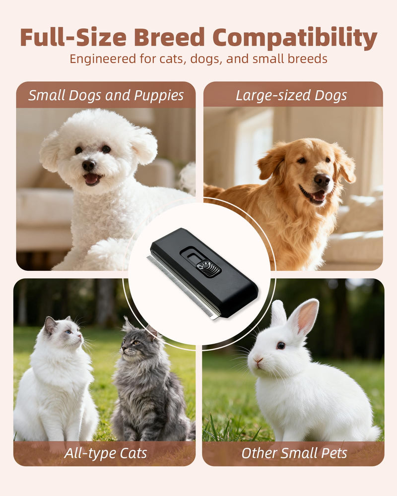 Pet Double-Sided Deshedding Comb with Realease Button, Dog 1-Button Hair Removal Brush with Stainless Steel Teeth, Multi-Function Cat Grooming Brush - PawsPlanet Australia