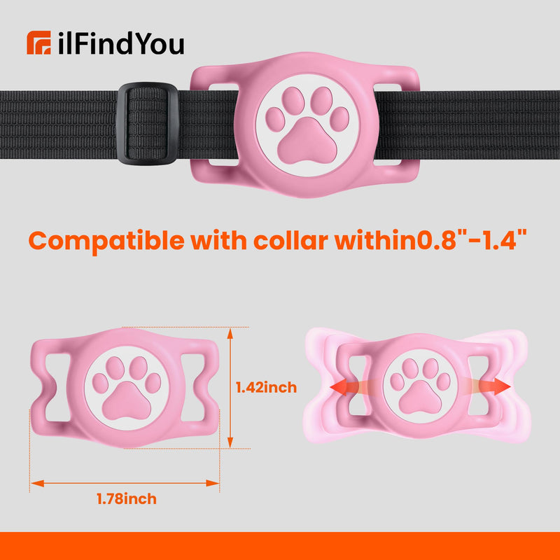 Waterproof Airtag Dog Collar Holder for Apple Air Tag, Silicone Dog Airtag Holder for Dogs & Cat Collars(Pink) Pink - PawsPlanet Australia