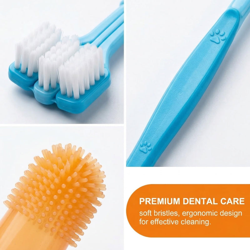 8-Piece Dog Toothbrush Set for Dogs and Cats: Triple Toothbrush, Finger Toothbrush, Double-Headed Toothbrush for Small, Medium, and Large Dogs - Dental Care