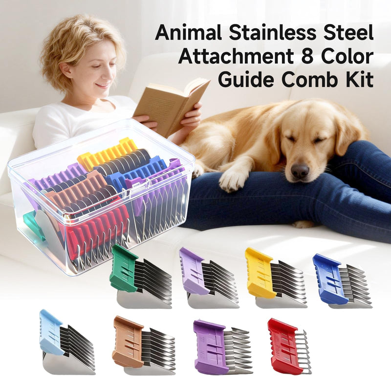 Animal Stainless Steel Clip Attachment Guide Comb Set for 5-in-1 Detachable Blade Pet Dog and Cat Grooming Clippers U-Shaped Blade(Not compatible with A5 style Detachable Blade)