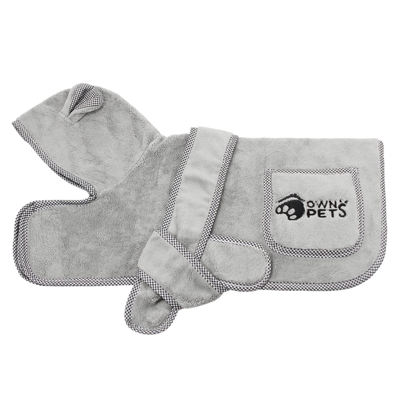 Ownpets Dog Bathrobe Towel, Super Absorbent Soft Dog Drying Robe with Cap & Pocket for Bathing & Beach Trips, Microfibre Fast Drying Dog Towel Robe for Dogs and Cats(Small) Small - PawsPlanet Australia
