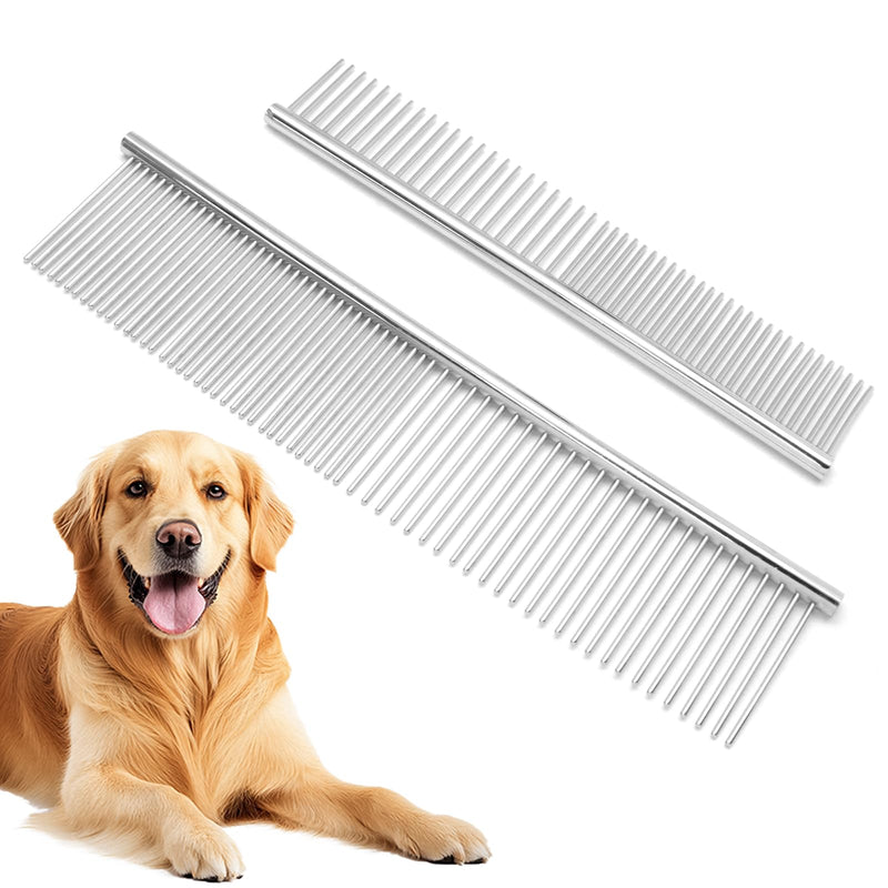 Biaungdo 2 Pcs Dog Grooming Combs Set, Metal Dog Comb for Removing Tangles and Knot, Cat Brush Grooming Tool for Long Haired Pets - PawsPlanet Australia