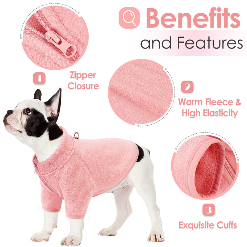 AOFITEE Dog Vest, Warm Dog Sweaters for Small Dogs Male Female, Fleece Dog Sweatshirt Puppy Sweater Lightweight Dog Coat, Reflective Turtleneck Dog Fleece Vest with D-Ring for Small Medium Dogs, S Pink