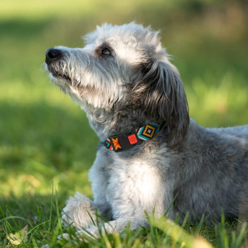 Nylon Dog Collar Aztec Geometric Pattern Aztec Sunset 14-18 inch Aztec Sunset 2 Neck Fit 14"-18" - PawsPlanet Australia