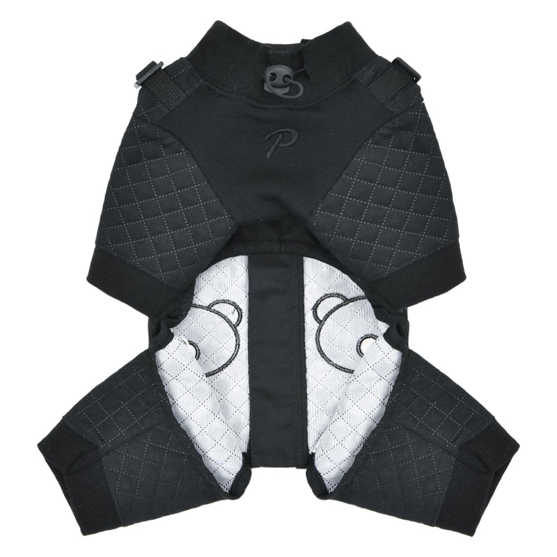 Puppia Quilo Warm Cute Winter Jumpsuit with Integrated Harness for Small and Medium Dogs, Black, Medium - PawsPlanet Australia