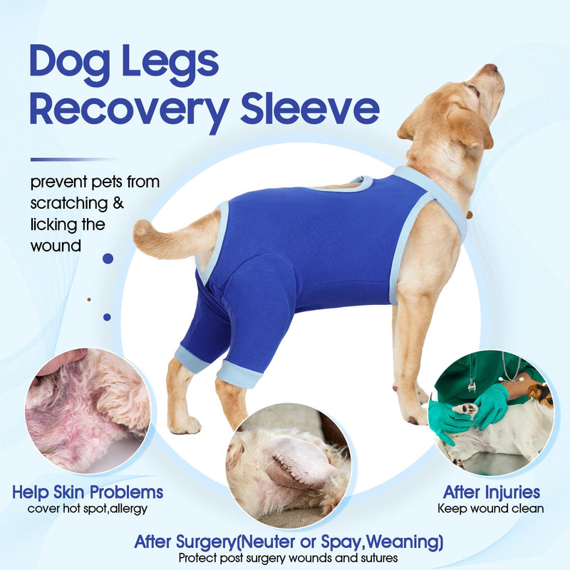 IDOMIK Dog Recovery Sleeve for Hind Legs,Dog Recovery Suit for Female Spay Male Neuter,Dog Leg Sleeve to Stop Licking Rear Legs,Long Sleeve Wound Cover Onesie Shirt for Dogs,Cone Collar Alternative L(Chest Girth:24.41"/62CM) Blue - PawsPlanet Australia