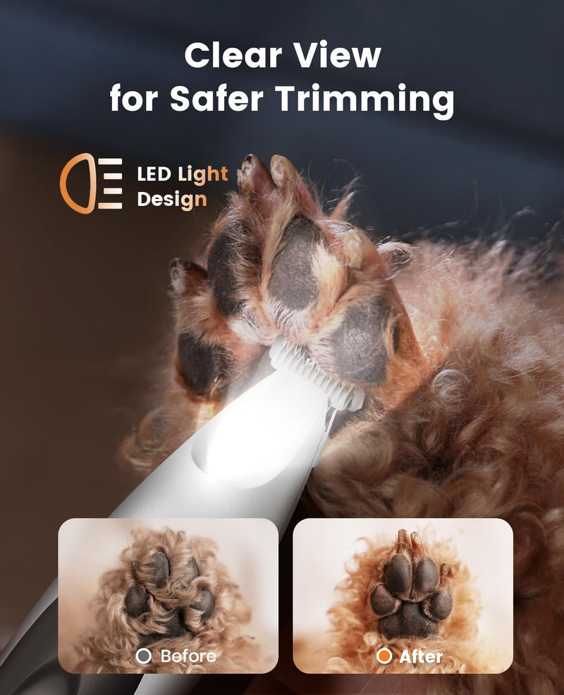 oneisall Dog Paw Trimmer with LED Light, Low Noise Dog Clippers Grooming Kit,20 mm Widen Blade, Cordless Pet Clippers Shaver for Dogs Cats Paws, Eyes, Ears, Face(White) Black & White - PawsPlanet Australia