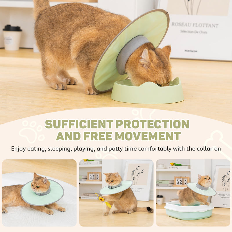 Avont Soft Cat Cone Collar, Lightweight Kitten Cone After Surgery, Comfortable E-Collar Alternative for Small Medium Large Cats to Stop Licking, Water-Resistant & Foldable Design -Green(M) Green M