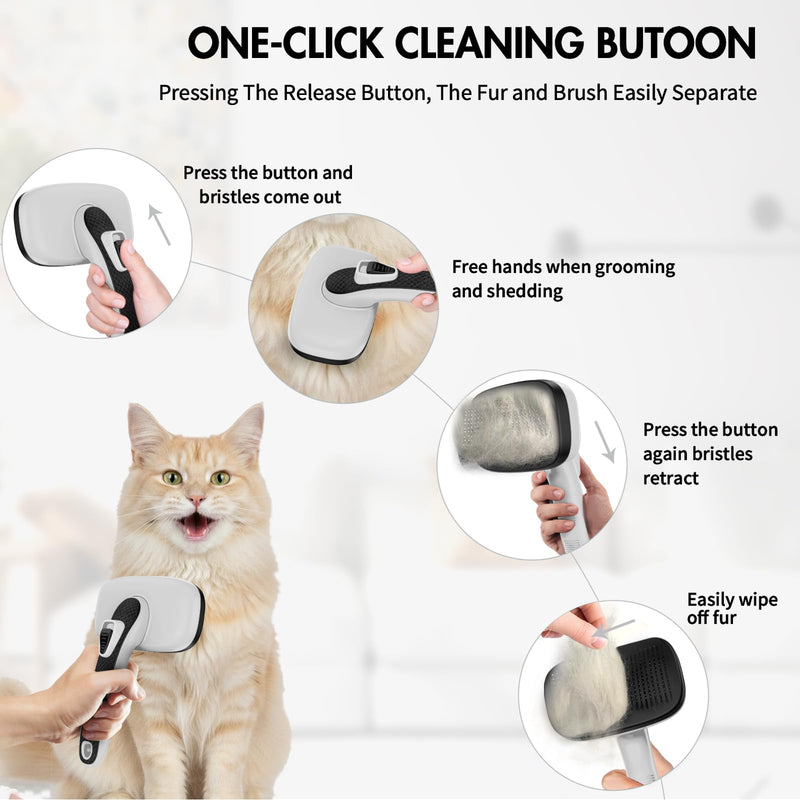 Cat Brushes for Indoor Cats - Self Cleaning Slicker Brush for Shedding Short & Long Haired Dogs, Skin Friendly Deshedding Grooming Tool to Removes Loose Fur, Mats,Tangles & Undercoat, Gray - PawsPlanet Australia