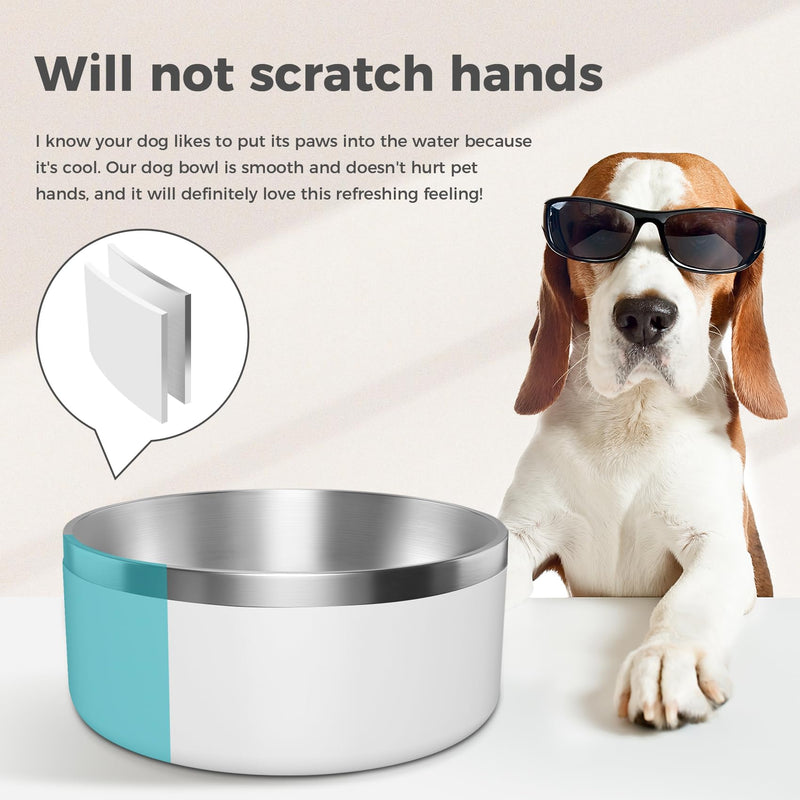 Dog Bowl, Stainless Steel Dog Food and Water Bowl with Non Slip Quiet Bottom, Easy to Clean, Dishwasher Safe, 40oz, White 40 oz - PawsPlanet Australia