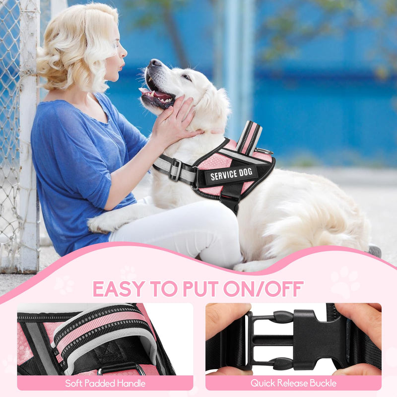 Service Dog Vest Harness and Leash Set, Animire in Training Dog Harness with 10 Dog Patches, Reflective Dog Leash with Soft Padded Handle for Small, Medium, Large, and Extra-Large Dogs(Pink,S) S Pink - PawsPlanet Australia