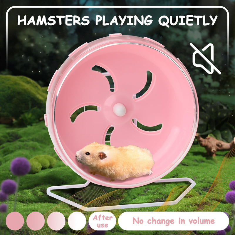 Pink 8.4" Silent Hamster Wheel with Height-Adjustable Stand, Quiet Spinning Hamster Exercise Wheels, Small Animal Chinchilla Running Toys Cage Accessories for Gerbils Mice Rats (Pink) Pink - PawsPlanet Australia