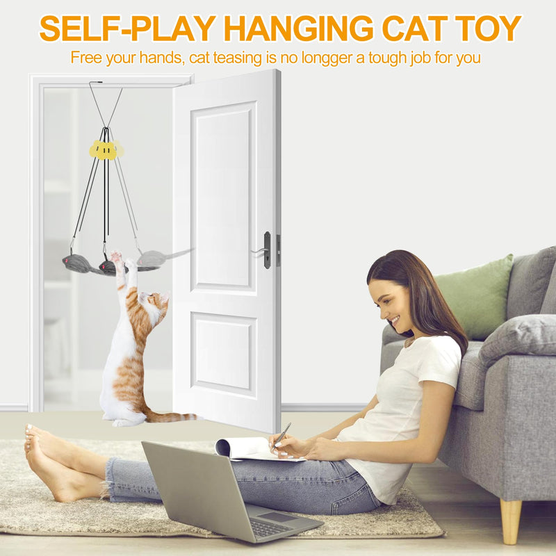 2PCS Hanging Cat Toys for Indoor Cats, Door Hanging Cat Toy, Retractable Mouse Teaser Toy, Home Alone Self Play Cat Toys, Kitty Toys for Indoor Cats Kitten Mental Physical Stimulation Training 2 Triangular Clamps - PawsPlanet Australia