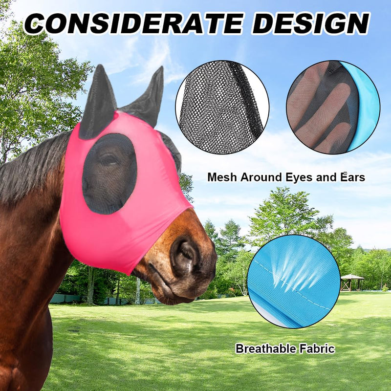 5 Pcs Horse Fly Mask with Ears Protection, Breathable Elastic Fabric Horse Full Face Coverage Mask with Eyes Protection and UV Sunlight Protection for Small Size Mini Horses (5 PCS) 5 PCS