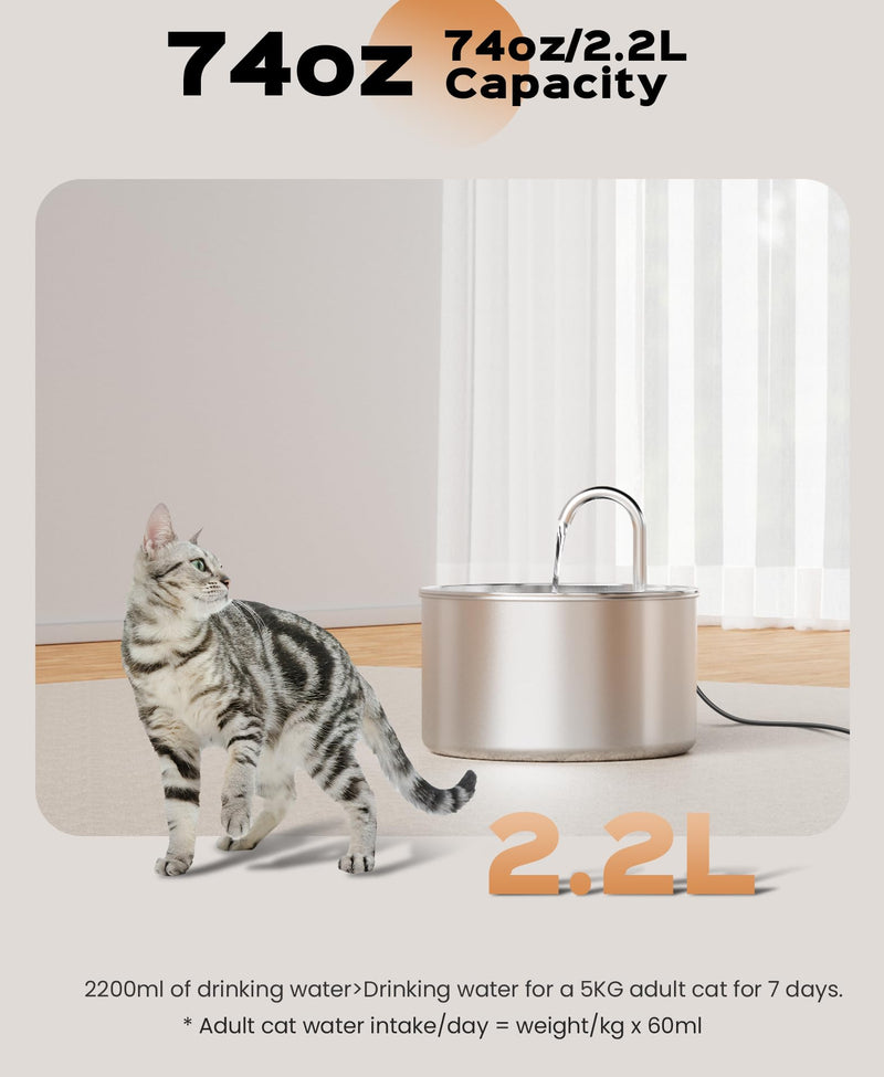 Stainless Steel Cat Water Fountain: Pet Fountains Indoor Metal Automatic Dispenser Cat Waterer Bowls Dog Faucet Bottle Pets 24/7 Running Watering for Drinking Quiet Pump with 1 Filter S5 Fountain - PawsPlanet Australia