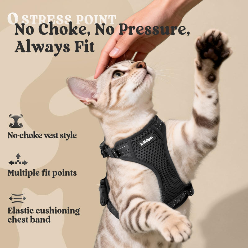 rabbitgoo Cat Harness and Lead Set, Escape Proof Kitten Harness with 3 Adjustable Buckles, Soft Comfortable Cat Vest with Leash, Easy to Wear, Reflective for Safe Outdoor Walking, Small, Black - PawsPlanet Australia