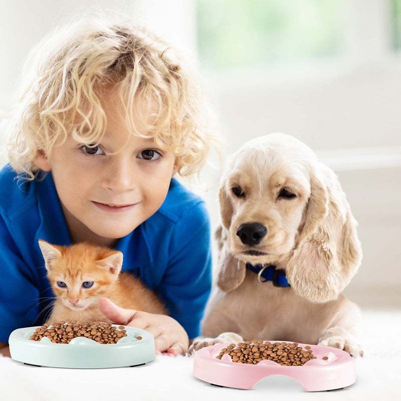 2 Pcs Cat Slow Feeder Bowl Pet Feeder Fish Pool Design Raised Dish Puzzle Healthy Eating Diet Fun Interactive Bloat Stop Feeding Bowls for Cats and Dogs Melamine Dishwasher Safe(Small,Pink, Green) Small Green,Pink
