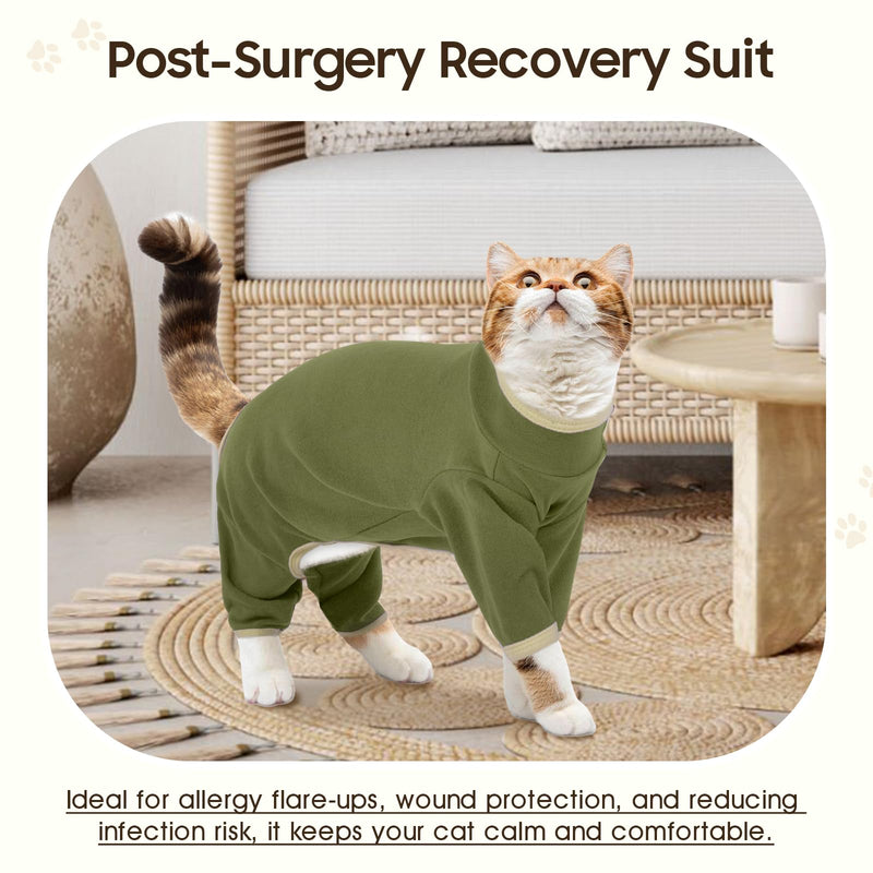 DENTRUN Cat Clothes for Hair Control with Hair Sticky Fabric - Soft Recovery Suit & Breathable Lint-Resistant Cat Sweater for Cats Only, Kitten Onesie Pajamas, XL, Army Green X-Large - PawsPlanet Australia