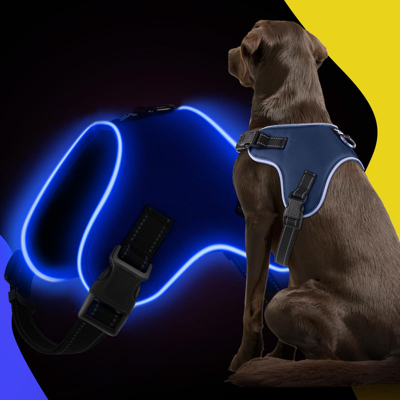Light Up Dog Harness, Led No-Pull Reflective Dog Vest, Breathable Adjustable Pet Harness with Handle for Outdoor Walking - No More Pulling, Tugging or Choking (Blue, XL) Blue - PawsPlanet Australia