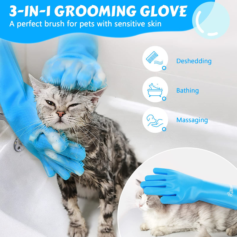 Pecute Pet Grooming Tool Bundle: Pet Grooming Gloves + Self-Cleaning Pet Brush - PawsPlanet Australia