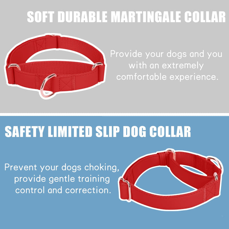 Soft Leather Martingale Dog Collar - Adjustable Rose Gold Limited Slip Collars [Easy to Clean], Stylish Durable Heavy Duty Nylon No Pull Training Collar for Small Medium Large Dogs M Red M (Neck 14"-21", Width 1") - PawsPlanet Australia