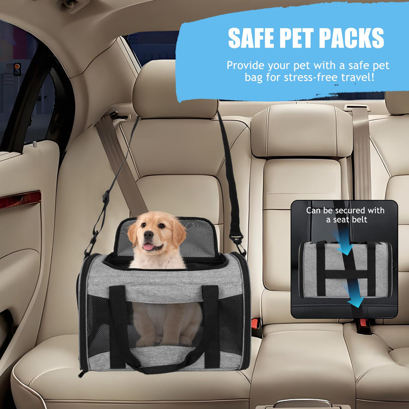 Pet Carrying Case - Dog and Cat Carrier Soft-Sided Bag, Airline Approved for Travel Up to 15 Lbs, Collapsible for Medium and Small Pets (Grey&Black, 17 * 11 * 11) grey&black 17*11*11 - PawsPlanet Australia