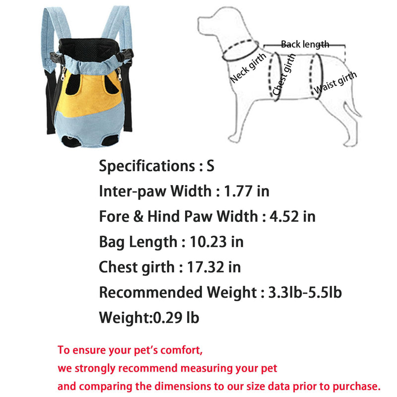 Lightweight Pet Backpack Carrier for Small Dogs & Cats - Easy-Fit Adjustable Straps, Basic Legs-Out Design, Durable for Daily Use (Fits Pets Under 15lb) (Yellow-White Color-Blocked, Small) Yellow-white color-blocked Small(3.3lb-5.5lb) - PawsPlanet Australia