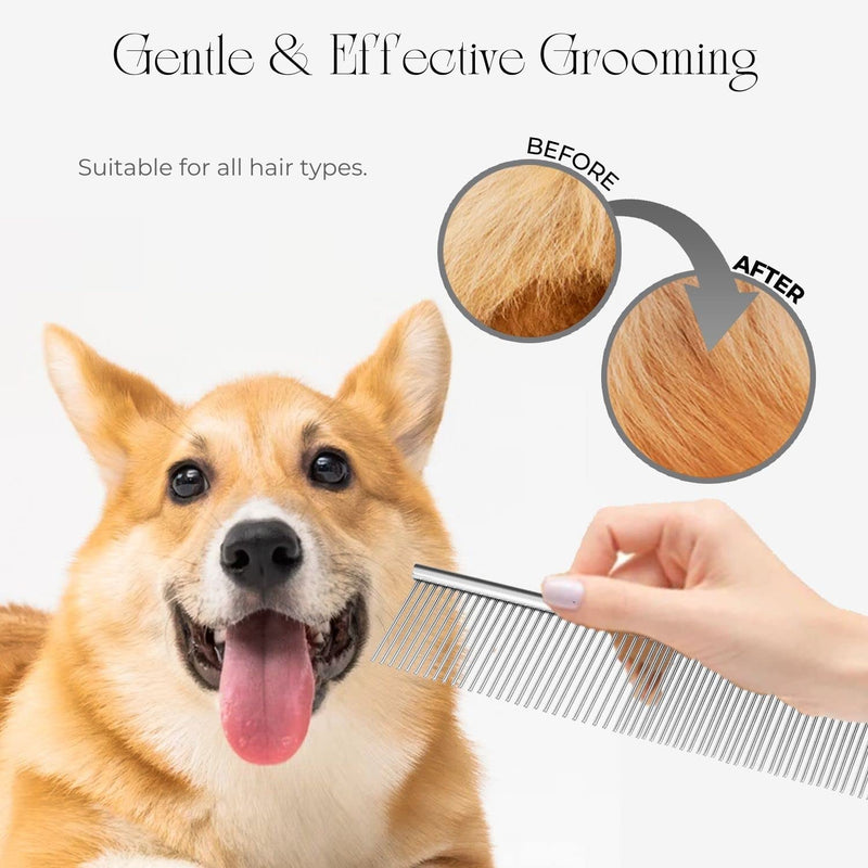 Flexzion Pet Grooming Comb Stainless Steel Cats Dogs Puppy Medium Animals Hair Trimmer Brush Accessory Tool with Smooth Teeth Needle Durable Lightweight Large (45mm) - PawsPlanet Australia