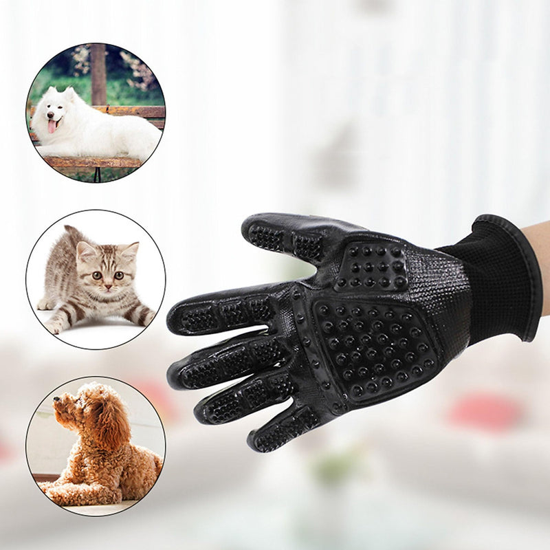 Pet Grooming Glove – Patented Rubber-Massage Shedding Bath & Hair Remover for Dogs, Cats & Livestock – Lightweight, Flexible, Secure Fit (Black) Black - PawsPlanet Australia