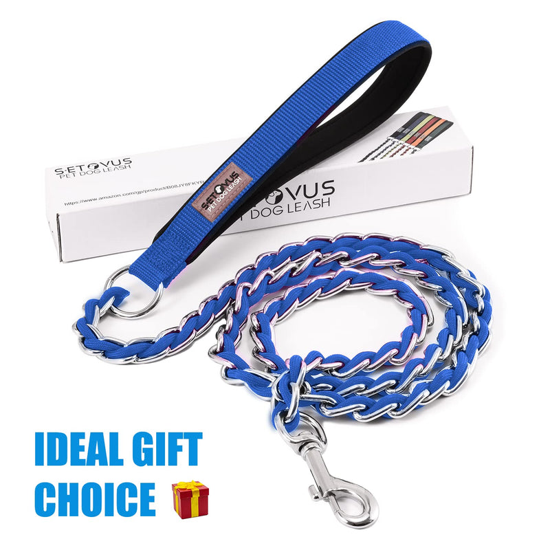 Chain Dog Leash Chew Proof Metal for Medium Large Dogs, Anti Bite 4FT Strong With Comfortable Soft Padded Handle Blue 3.0 4FT(5-30lb) - PawsPlanet Australia
