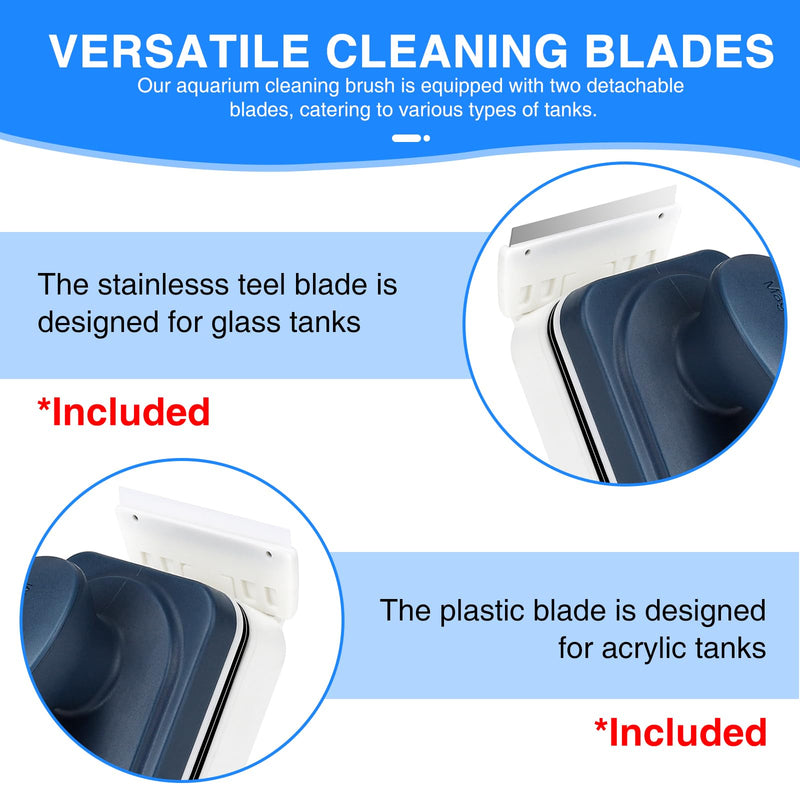 Aquarium Strong Magnetic Glass Cleaner Brush, Fish Tank Algae Magnet Cleaning Tool with 2 Detachable Scrapers, Mag Float Scrubber for 0.2 Inch Glass and Acrylic Tanks Small - PawsPlanet Australia