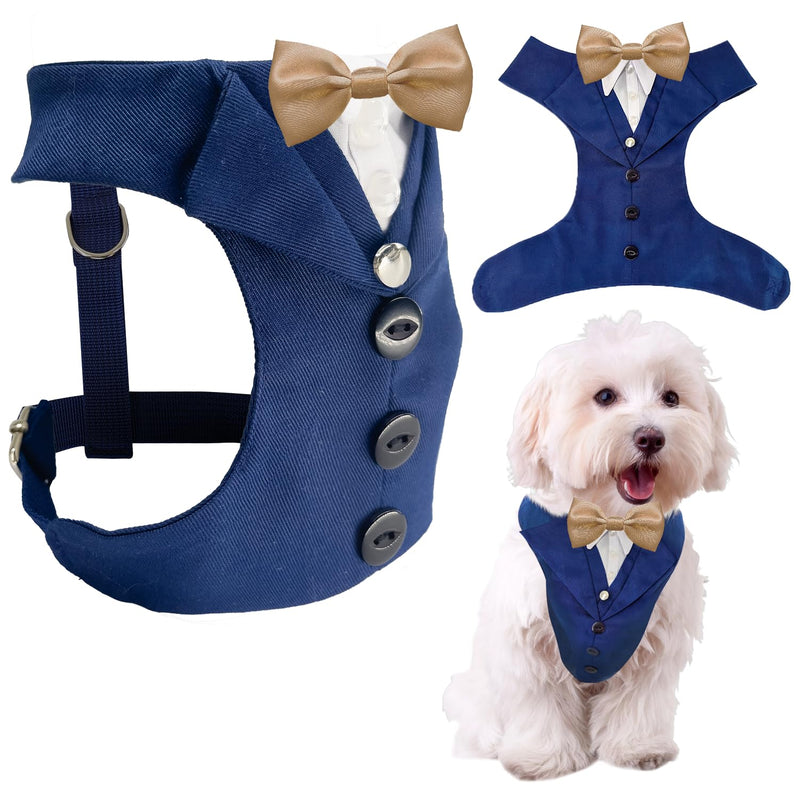 AVERYDAY Dog Tuxedo for Wedding Outfit, Dog Suit and Tie Costumes for Birthday, Halloween, Cosplay, Christmas Party, Pet Formal Wear with Bowtie, Tux for Small Dogs, Chihuahua, Bichon, Maltese, Cats S (Chest 16.9-21.1 in) Blue Tux+Champagne Tie - PawsPlanet Australia