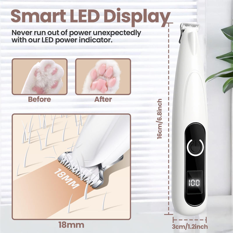Upgrade Dog Paw Trimmer with LED Light, Rechargeable Low Noise Pet Paw Trimmer with LED Display, Cordless Waterproof Dog Grooming Kit for Paws, Ears, Face, Rump - PawsPlanet Australia