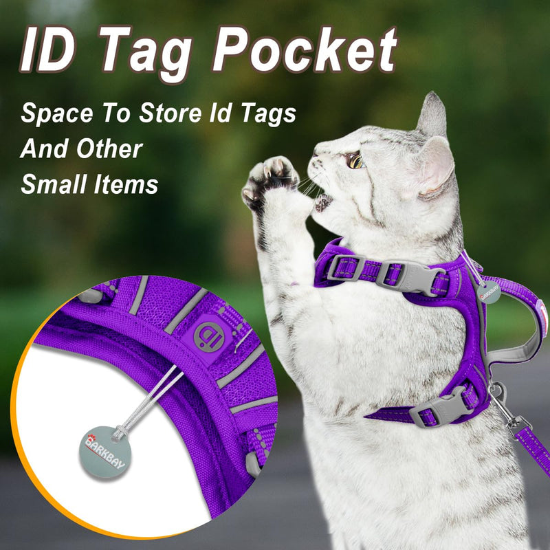 Cat Harness and Leash Set for Walking Escape Proof for Small Large cat Kitten Harness with ID tag Pocket (Purple,S) Purple