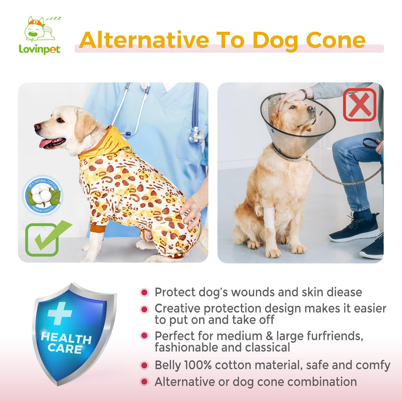LovinPet Dog Recovery Suit for Large Medium Dogs - Dog's Bodysuit Wound Protective Surgical,E-Collar Alternative Recovery Snugly Suit for Abdominal Wounds After Surgery Anti-Licking,Tiger,Yellow,M Brown collar/Yellow - PawsPlanet Australia