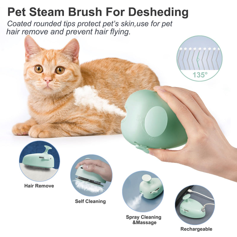 Cat Steam Brush for Shedding,Self Cleaning Cat Brush with Steam,Rechargeable Pet Steam Brush,Mist Brush Comb for Indoor Cats,Cat Hair Brush,Steamy Cat Brush for Short&Long Haired Pets.(Green) Green - PawsPlanet Australia