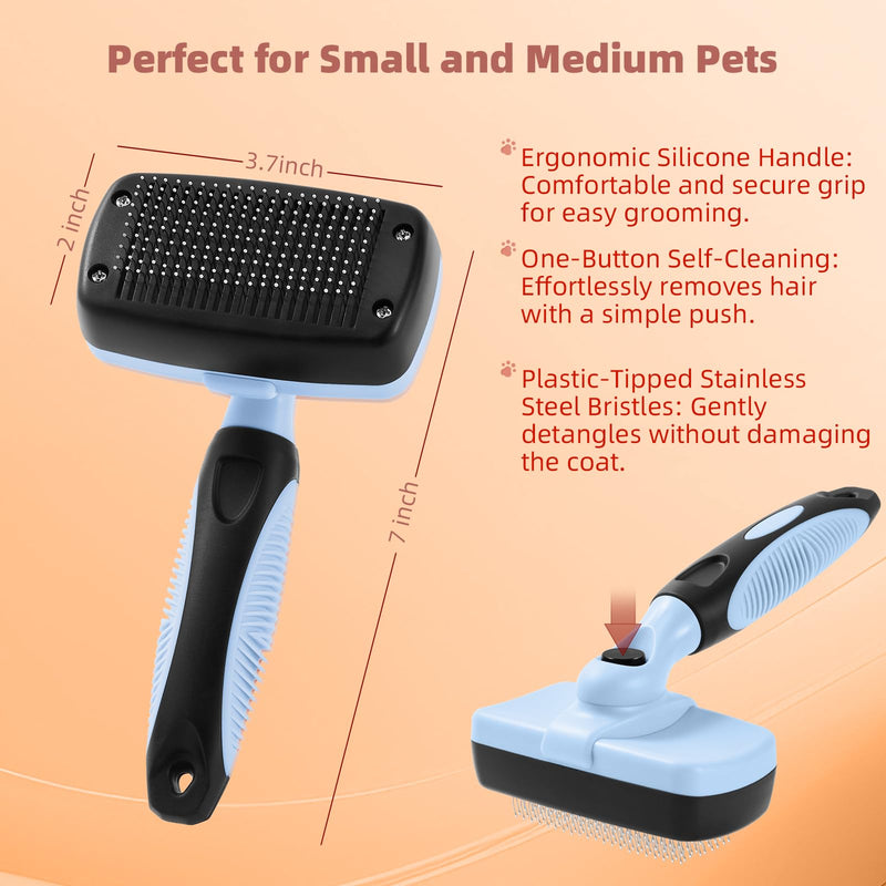 3PCS Cat & Dog Brush Set: Slicker & Deshedding Brush, Dematting Comb, and Bath Brush – Premium Grooming Tools for Shedding & Tangle-Free Fur (blue) blue - PawsPlanet Australia