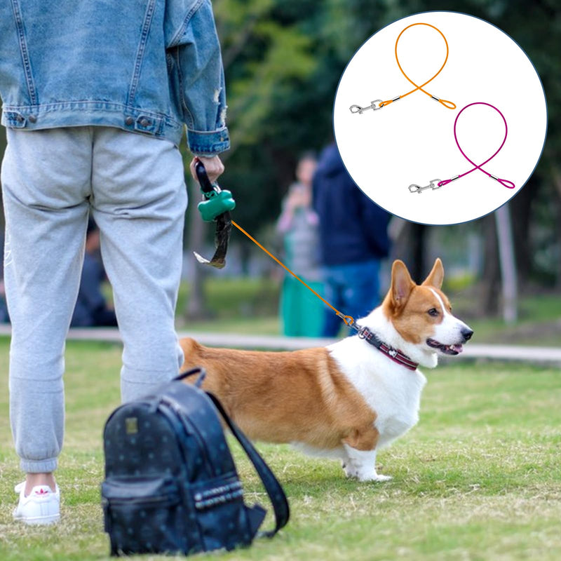 2 Pack Chew Proof Dog Leash Extension Metal Cable Lead, Non-Tangle Connect Leash for Any Leash & Collar & Harness, Heavy Duty Black Dog Leash Extender (Orange+Purple) - PawsPlanet Australia