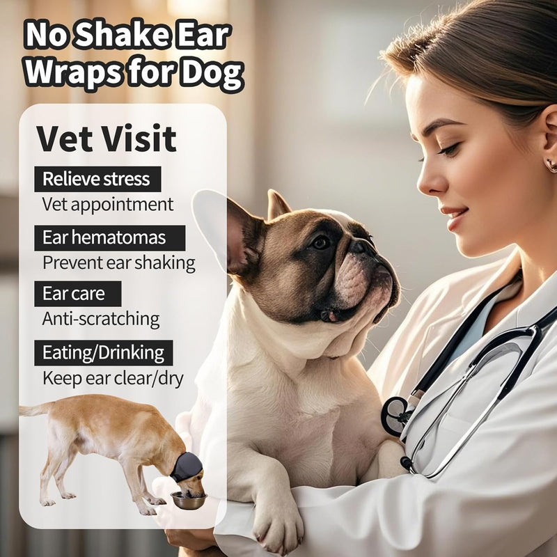 Dog Ear Muffs & No Shake Ear Wrap for Hematoma, Bathing, Drying, Swim& Noise Anxiety Relief- Elastic Waterproof Ear Protector with Calming Hoodie Design for Grooming/Head Ear Cover (Grey, S) Grey Small（Head Size 10"-15"）
