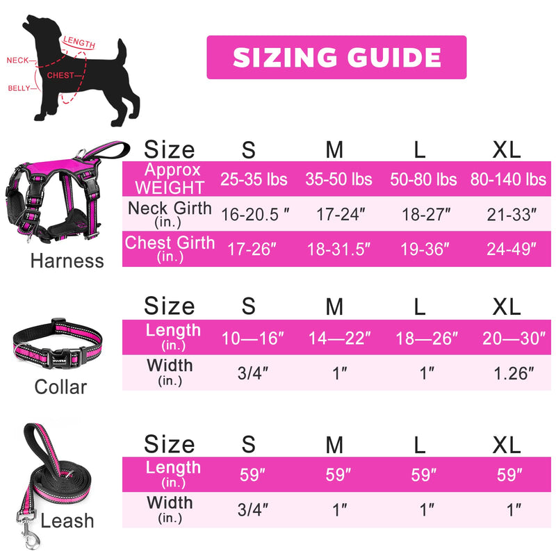 WINSEE Pet Harness Collar and Leash Set, All-in-one Reflective Dog Harness No Pull with Adjustable Buckles for Puppies, Small, Medium, Large, and Extra-Large Dogs (Medium, Rosy) - PawsPlanet Australia
