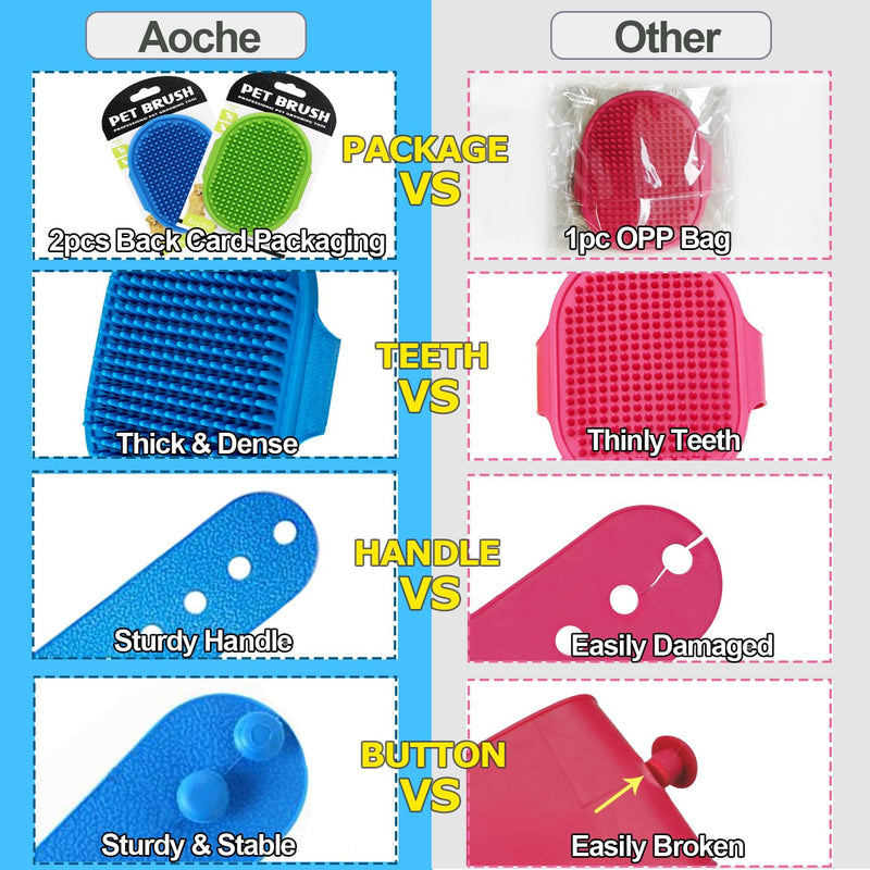 2Pack Dog Bath Brushes, Dog Grooming Brush Dog Bath Brush Scrubber Pet Shampoo Brush Soothing Massage Rubber Comb with Adjustable Ring Handle for Wet Dry Long Short Haired Dogs and Cats 2Pack Blue+green - PawsPlanet Australia
