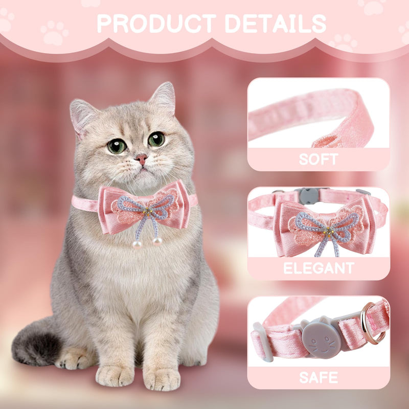 4 PCS Cute Pearl Cat Collar Breakaway, Adjustable Pink Bow Girl Kitten Collar - PawsPlanet Australia