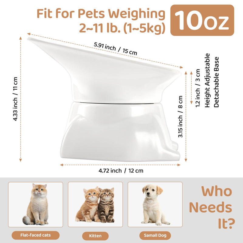 Small Elevated Slow Feeder Cat Bowl, Cute Tilted Elevated Bowls and Dishes for Cats & Small Dogs, Whisker Friendly, Anti Vomiting Raised Pet Bowl for Dry and Wet Food, White - PawsPlanet Australia