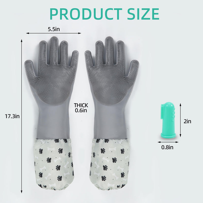 Dog Washing Gloves Finger Toothbrush,2-in-1 Pet Shower Set,Dog Bath Gloves with Extended Length,Comfortable Dog Bath Gloves for Gentle Bathing Efficient, Multifunctional Silicone Pet Gloves - PawsPlanet Australia