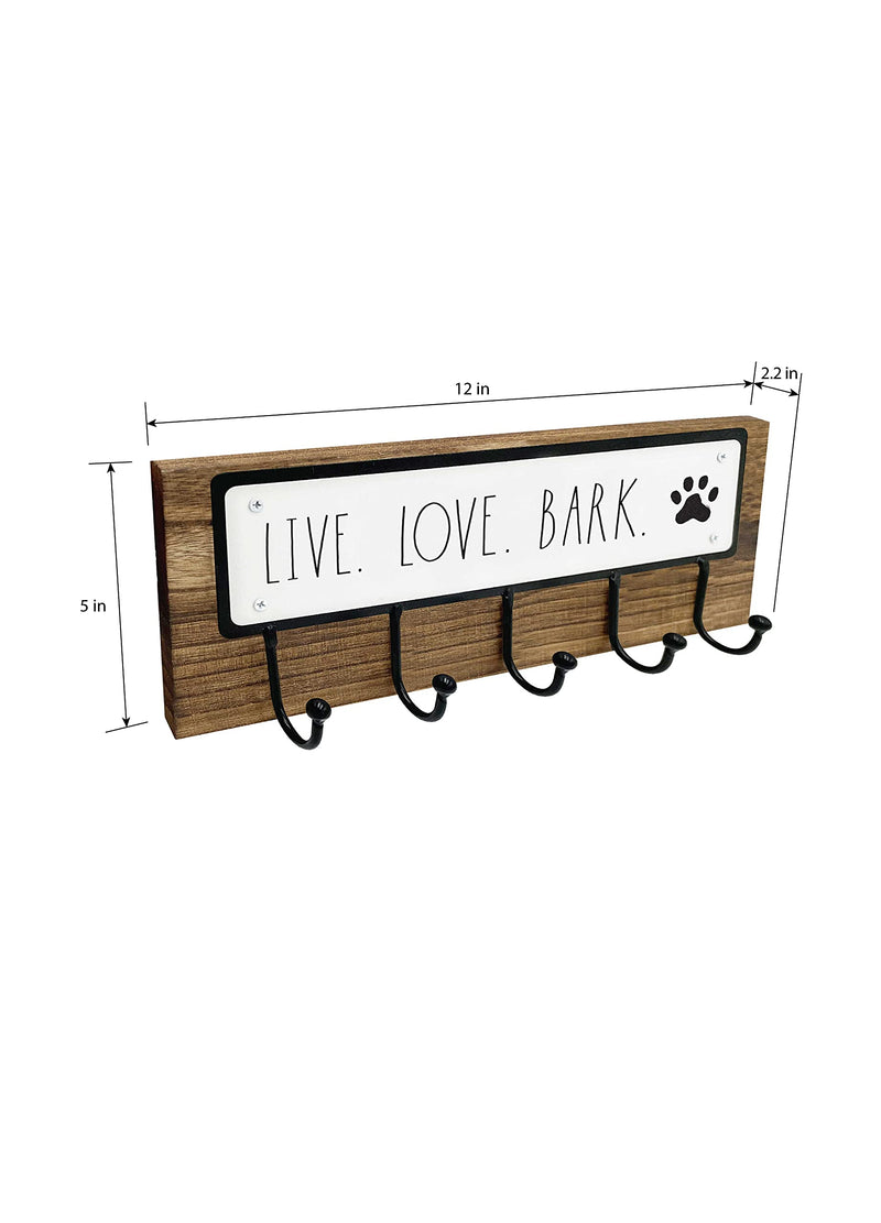 Rae Dunn Dog Leash Holder for Wall - Cute Dog Leash Hook Holder and Wall Mount Hanger Organizer for Pet Items, Keys, Collar and Leashes - Pet Themed Messages with Paw Print - Dark Wood Live. Love. Bark (Dark Wood) - PawsPlanet Australia