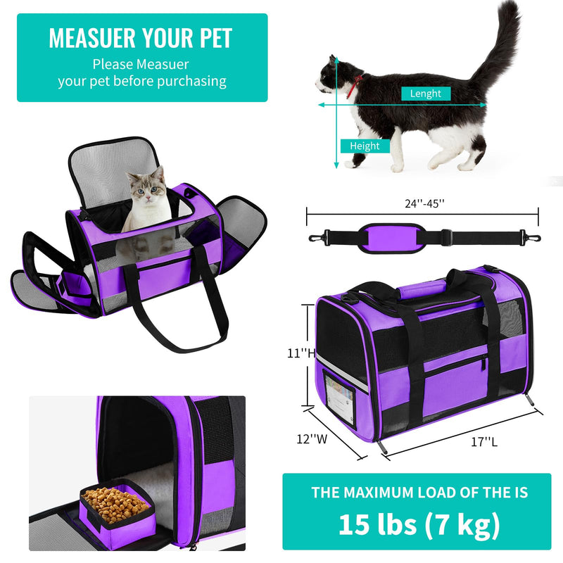 Airline Approved Cat Carrier Dog Carriers for Small Dogs Under 15 Lbs, Collapsible Soft Sided Travel Carriers for Puppy Kitten, Purple - PawsPlanet Australia